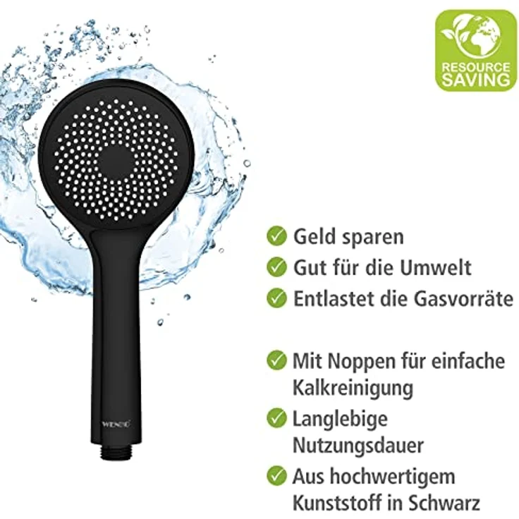 WENKO Handbrause Watersaving, Schwarz matt, Ø 9,5 cm, Duschkopf mit Watersaving System – Bild 4