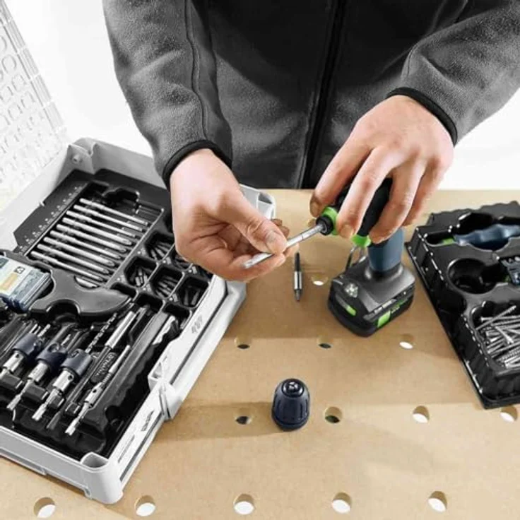 Festool Akku-Bohrschrauber TXS 12 2,5-Set 576874 (Akkubohrer Werkstatt Holzbohrer Stahlbohrer) Farbe: Grau/Grün/Akkuspannung: 10,8 V/Gänge: 2/Leerlaufdrehzahl 1./2. Gang: 0-470/0-1.600 min-1 – Bild 4