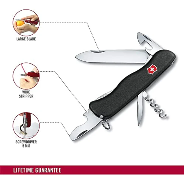 Victorinox, Taschenmesser, Picknicker, 111 mm, schwarz (11 Funktionen, Klinge, Dosenöffner, Schraubendreher 3 mm, Korkenzieher), Feststellklinge – Bild 3