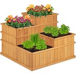 Relaxdays Hochbeet, gestuft, 4 Pflanzkästen, Garten, Balkon, Terrasse; Pflanzbeet aus Holz, HxBxT: 61x81x81 cm, Natur