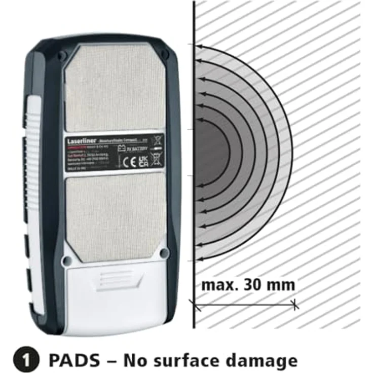 Laserliner MoistureFinder Compact, Feuchtigkeitsmessgerät mit 4 Materialkennlinien, LED-Nass-/Trocken-Indikator, akustischer Warnung, inkl. 9V Batterie – Bild 4