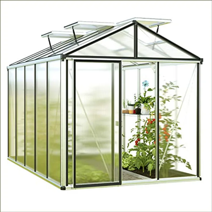 GFP Gewächshaus Diamas 21 Light 235x235 cm mit integriertem Fundament 12 mm Doppelstegplatten, Farbe Aluminium Natur - Made in Austria