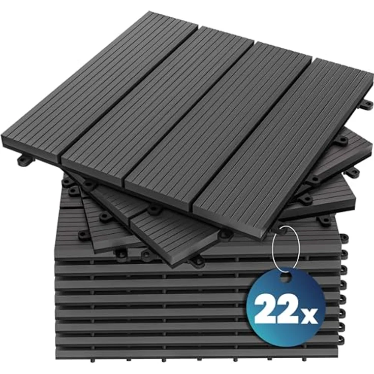 WPC Fliesen 1m²-4m² Terrassenfliesen Set Holzfliesen 30x30cm Balkon Pool Garten 22x Klassik anthrazit 4250525376661 – Bild 2