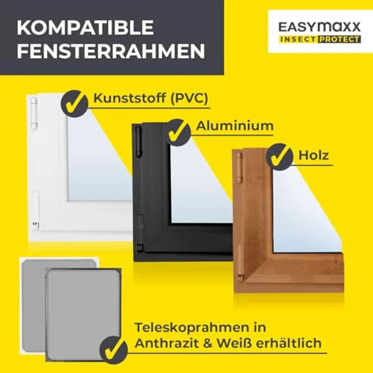 EASYmaxx Insect Protect, Teleskop-Insektenschutzgitter, anthrazit, Fliegengitter Fenster, vormontierten Rahmen, Insektenschutz – Bild 5