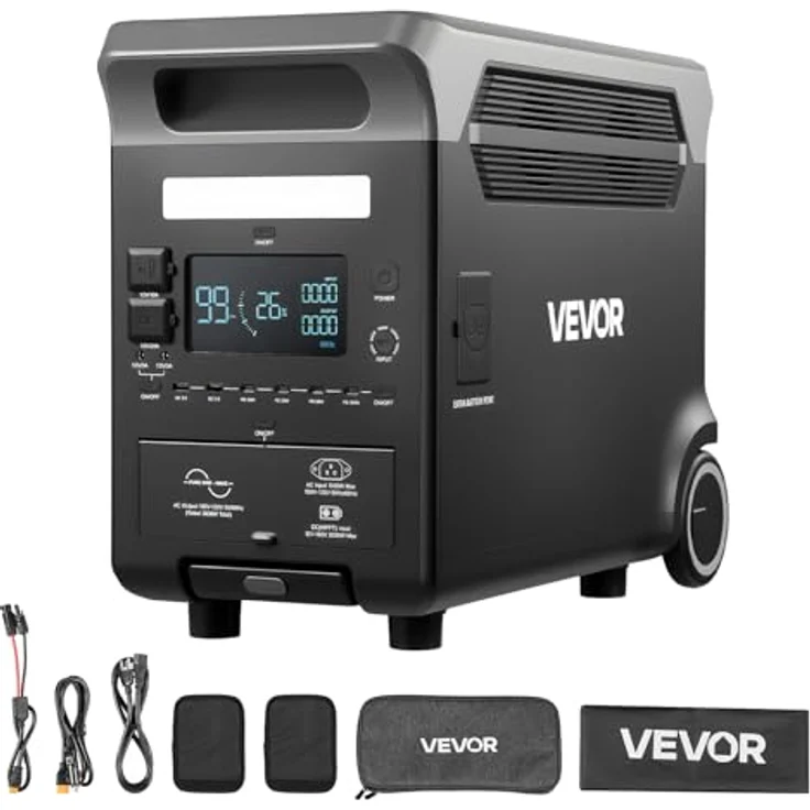 VEVOR tragbare Powerstation Q3600Pro, 3600 W, 3840 Wh, Solargenerator mit 10 Ausgangsanschlüssen, LiFePO4-Batterie-Backup, Schwarz & Grau – Bild 1