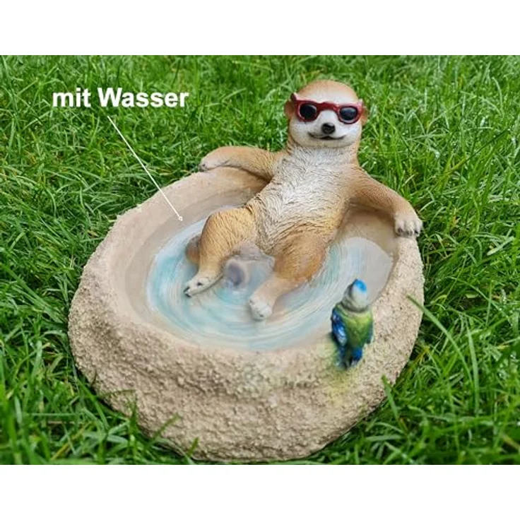 Kremers Schatzkiste Erdmännchen Eddy Vogeltränke Figur Gartenfigur 31 cm Meercat Tierfigur Gartendekoration aus Kunstharz – Bild 3