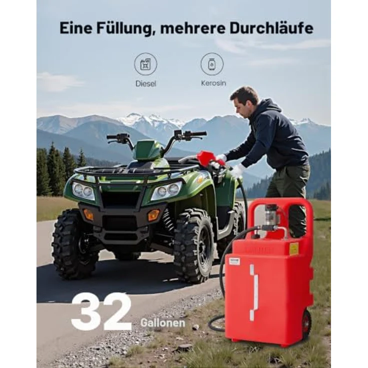 VEVOR Kraftstofftrolley 121 L, Kraftstoffkanister mit 12 V DC Pumpensystem, 3,96 m Schlauch & Düse, für Diesel & Kerosin – Bild 2