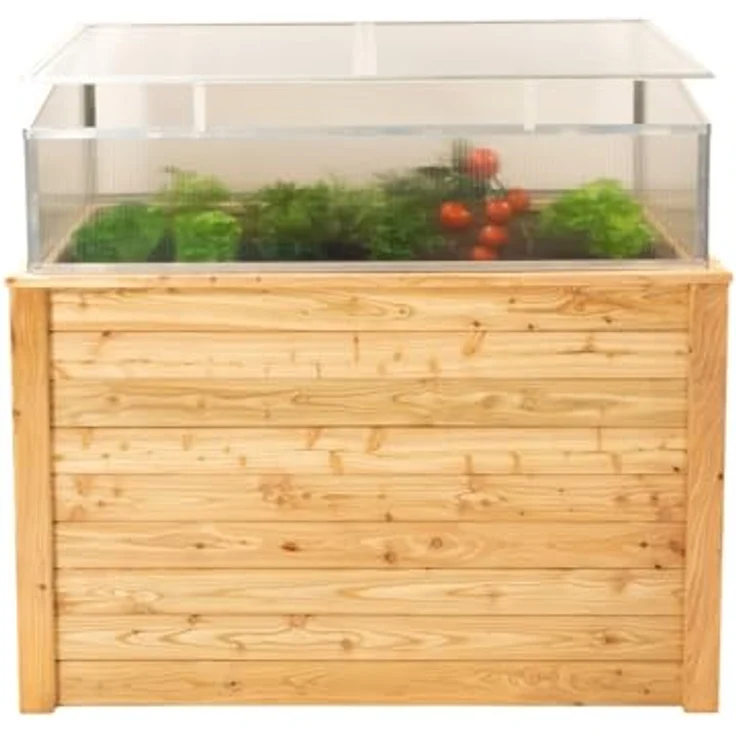 WESTMANN Hochbeet mit Frühbeetaufsatz Klassik Plus 130 | Lärchenholz FSC-Zertifiziert | Aluminiumrahmen | Natur/Silber | 130x65x100cm – Bild 2