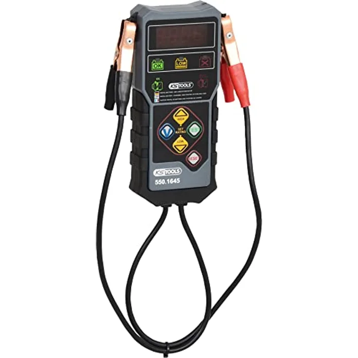 KS TOOLS 12V Digital-Batterietester 550.1645, LCD-Display, Temperaturkompensation, Krokodilpolklemmen, für Bleisäure- und Gelbatterien