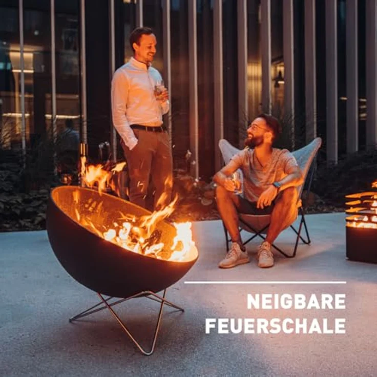 höfats Bowl 70 Feuerschale mit Edelstahl Sternfuß - raucharme Verbrennung - Feuerstelle mit Plancha Grillplatte und Grillrost nutzbar - kippbarer Feuerkorb Stahl emailliert, schwarz, Ø 70 cm – Bild 5