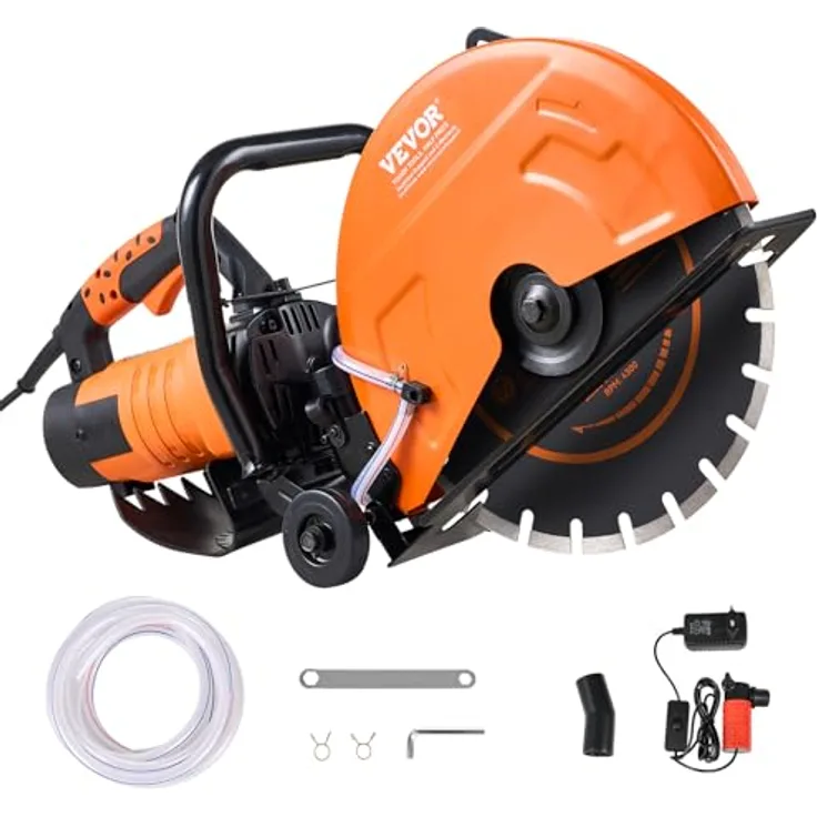 VEVOR Elektrische Betonsäge 356 mm, Hochleistungs-Kreissäge 2800 W, Schnitttiefe 127 mm, Nass-/Trocken-Scheibensäge mit Wasserpumpe und Sägeblatt für Stein und Ziegel