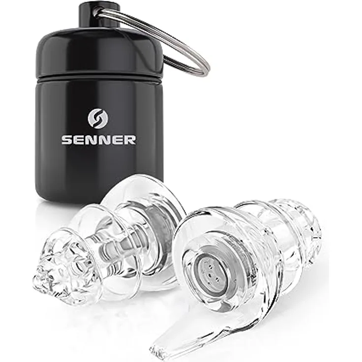 Senner Gehörschutzstöpsel PartyPro, 18 dB Lärmreduzierung für Musik, nahezu unsichtbar, hypoallergen, inkl. Aluminium Behälter