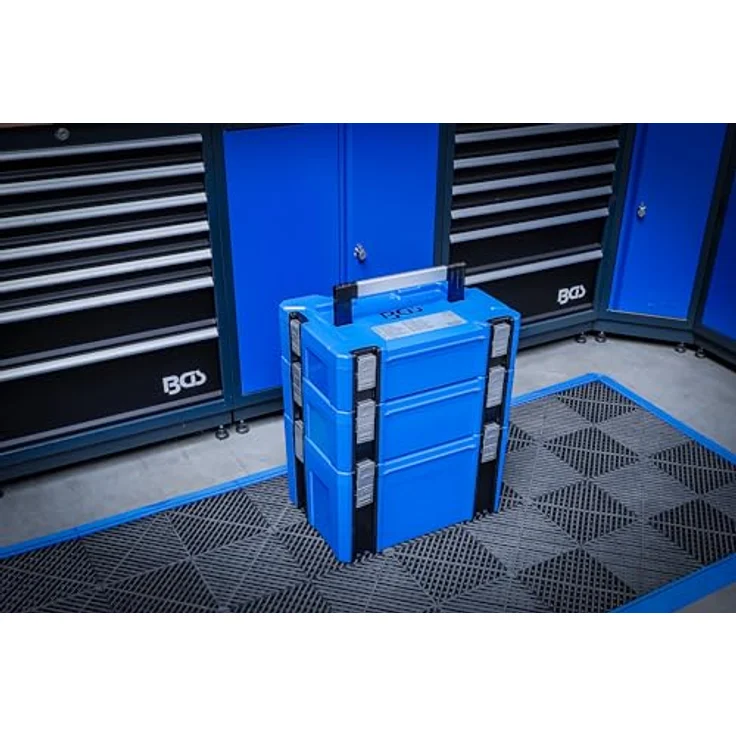 BGS TECHNIC Systemkoffer Größe L, robuster Aufbewahrungskoffer aus ABS-Kunststoff mit klappbarem Aluminium Tragegriff und 4 Schnappschlössern – Bild 4