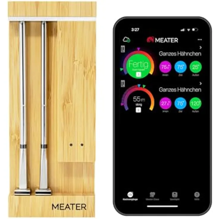 MEATER Pro Duo: Smart Meat Thermometer Digital mit 550°C Hitzebeständigkeit, großer Reichweite, zertifizierter Genauigkeit und 50+ Rezepten in App