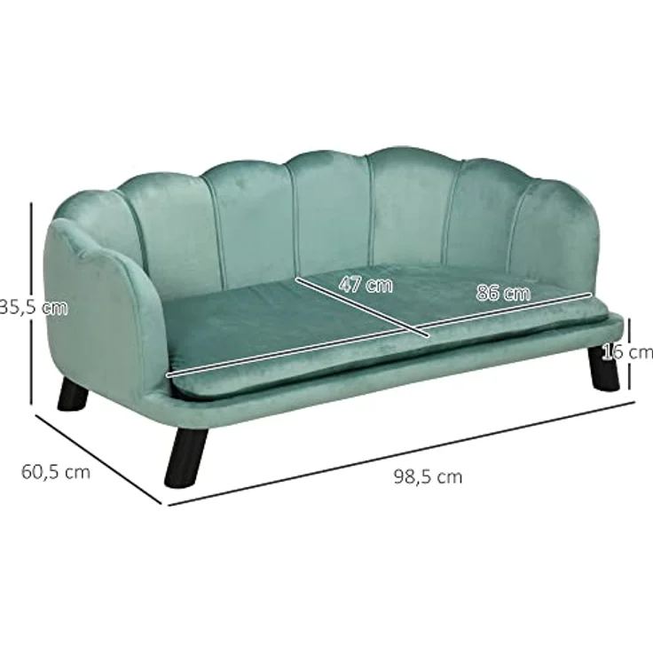 PawHut Hundesofa mit Rückenlehne Haustiersofa mit Holzbeinen Hundebett Weichem Bezug, Katzensofa Grün 98,5x60,5x35,5 cm – Bild 3