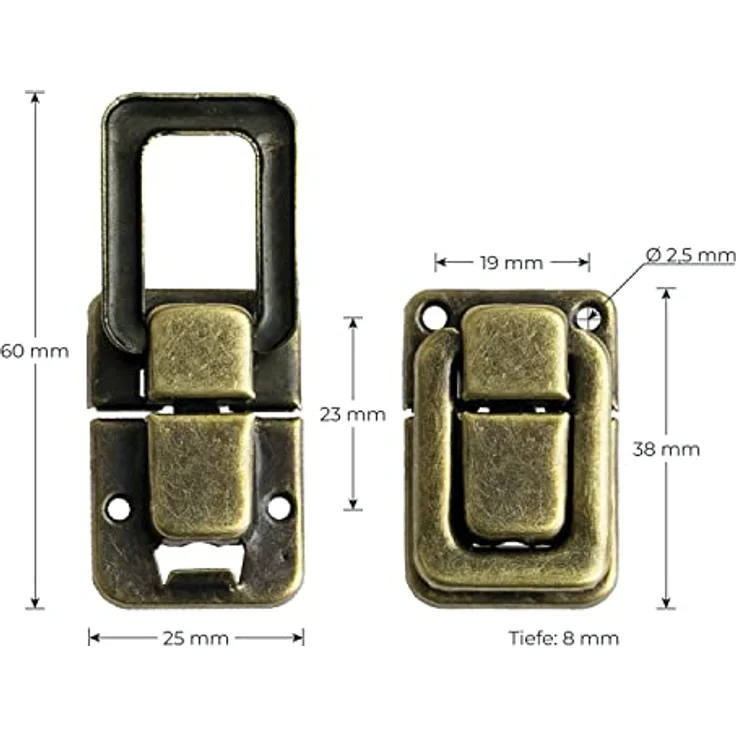 HMF 6492 Spannverschluss aus Metall für Vintage Koffer | 2 Stück | 25 x 38 mm | Bronze – Bild 2