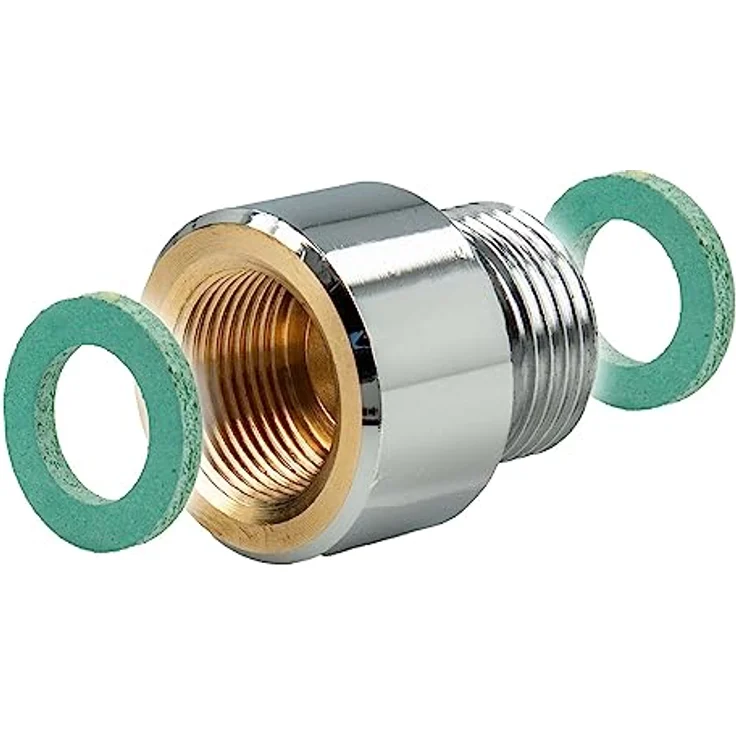 tecuro Spültischarmatur Reduzierstück M15/1 Innengewinde x 3/8 Zoll Außengewinde, Messing hochglanzverchromt mit 2 Dichtungen – Bild 1
