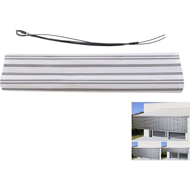 Mendler Volant für elektrische Vollkassetten-Markise T124, 5x3m, UV-Schutz 50+, wasserfest, Polyester grau-weiß
