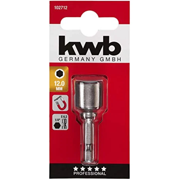 kwb Bit- und Steckschlüsselset, Sechskant-Steckschlüssel 12 mm aus Chrom Vanadium-Stahl S2, Antrieb 1/4 Sechskant mit Dauermagnet, 50 mm Länge – Bild 3