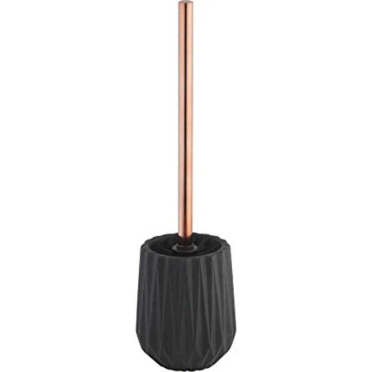 axentia 128185 WC Garnitur aus Dolomit in Schwarz mit Edelstahl Griff - Toilettenbürste mit Halter stehend - Bürstengarnitur ohne Bohren - WC Bürste und Behälter , 13 x 13 x 15.5 cm