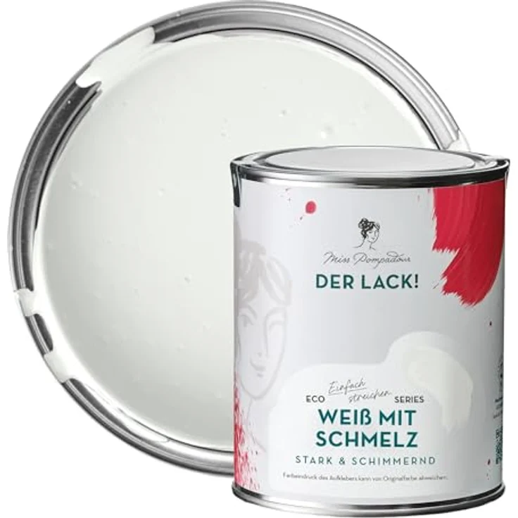 MissPompadour Holzfarbe Weiß mit Schmelz, 1L Seidenmatte witterungsbeständige Möbelfarbe für Innen & Außen, hohe Deckkraft, schnelltrocknend, UV-beständig – Bild 1