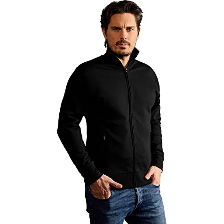 Stehkragen Zip Jacke Herren, Schwarz, L