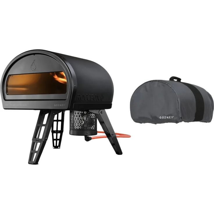 GOZNEY° Roccbox Pizzaofen Basis-Paket mit Abdeckhaube, tragbar, 500°C, Gas oder Holz