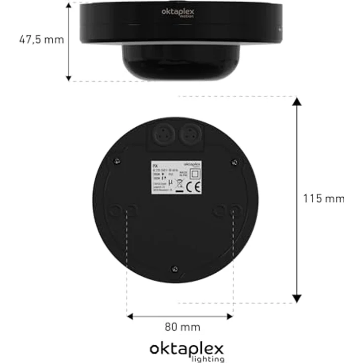 Oktaplex motion Pia Bewegungsmelder 360 Grad PIR Deckenmontage, IP65, 230V, Präsenzsensor für Innen und Außen, 18m Reichweite, schwarz – Bild 6