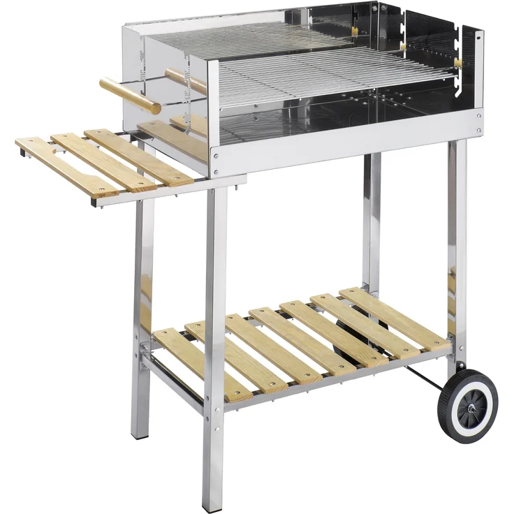 GLÜHZONE Holzkohlegrill HKG 500, Edelstahl, Grillwagen, fahrbar mit Holzablage