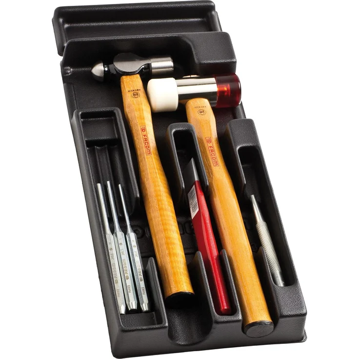 Facom Schubladeneinsatzkasten, Werkzeugset mit 7 Teilen, inklusive Flachmeißel und Hämmern, kompakt und langlebig