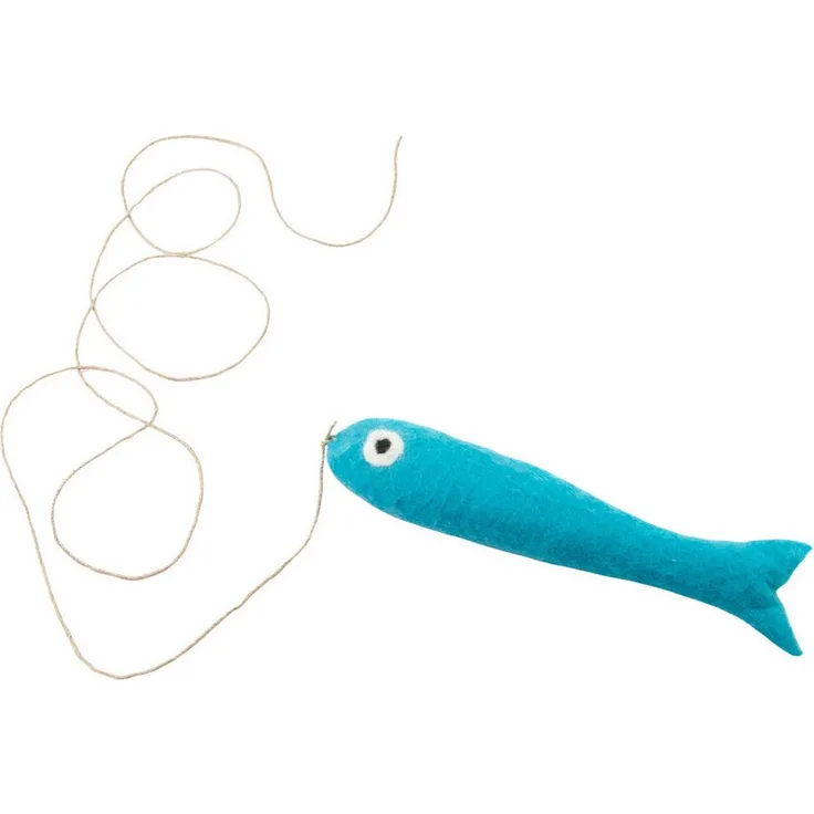 Hunter Toller Hecht, Katzenspielzeug aus 100% Merinowolle mit Schnur, waschbar bei 30 °C, blau