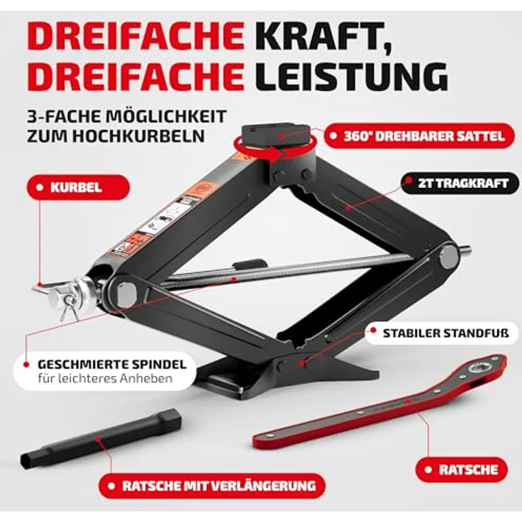 HEYNER UltraLift L PRO Scherenwagenheber 2t + Ratsche Verlängerung inkl. Tasche, robust und kältebeständig, blau – Bild 2