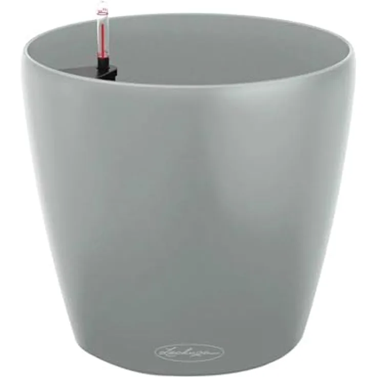 LECHUZA-Pflanzgefäß CLASSICO Color 21 Hellgrau | Mit Bewässerungssystem und Wasserstandsanzeiger, aus 100% recyceltem Kunststoff, matte Oberfläche | Ø 21,5 x 20,5 cm