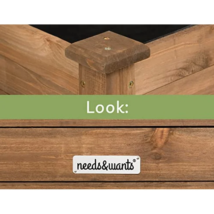 needs&wants® Großes Hochbeet aus Holz für Garten Balkon Terrasse, Pflanzkasten Bausatz XL rechteckig schmal mit Vlies-Folie, Kräuterbeet Pflanzenkasten deko, 125 x 64 x 75 cm, dunkel-braun – Bild 4