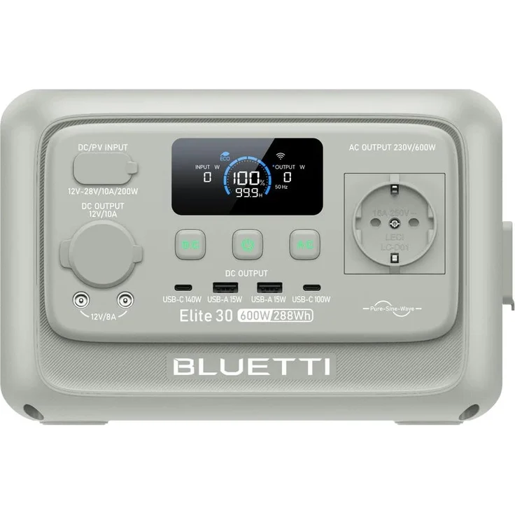 BLUETTI Elite 30 V2, Tragbare Powerstation 600W 288Wh, Solarspeicher für Outdoor-Camping, grau