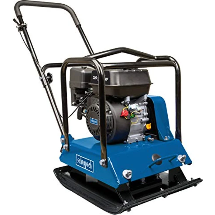 Scheppach Benzin Rüttelplatte HP1800S - 23 kN | 6.5PS | 88 kg | 30cm Verdichtungstiefe | Vorlaufgeschwindigkeit 25 m/min | Plattengröße 550 x 440 mm | mit Fahrvorrichtung & Gummimatte (für Pflaster) – Bild 2