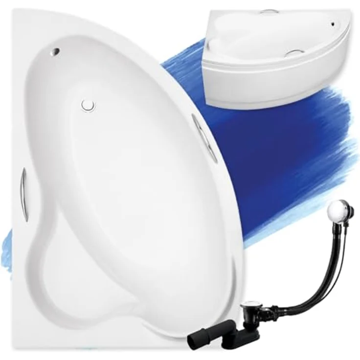 Bad Land ADA Eckwanne 140x90 Links, Acrylbadewanne mit antibakterieller Beschichtung und AcrylSchürze, schneeweiß – Bild 1