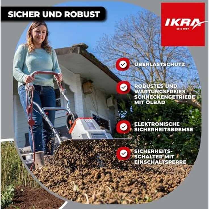 ikra GmbH Elektromotorhacke IEM 1500, 1500 Watt Motor, flexible Arbeitsbreite 32-45 cm, 45 cm Arbeitsbreite, 24 gehärtete Messer – Bild 6