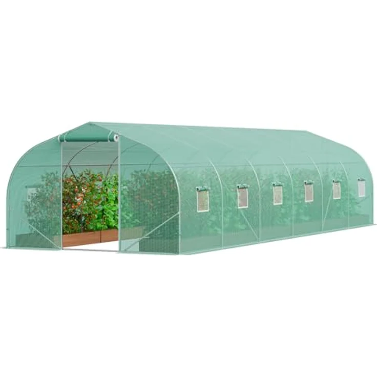 VEVOR begehbares Tunnel-Gewächshaus, 900x300x200cm Treibhaus, Spitzdach-Tomatenhaus mit verzinktem Stahlrahmen, grüner PE-Abdeckung, aufrollbarer Reißverschlusstür und 12 Fenstern – Bild 1