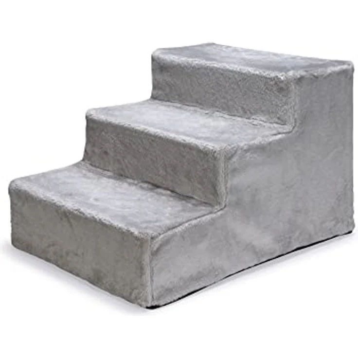Karlie Easy Step Hundetreppe, Hundezubehör, Plüsch/Holz, Hell Grau - praktische Steighilfe mit weichem Plüschbezug – Bild 1