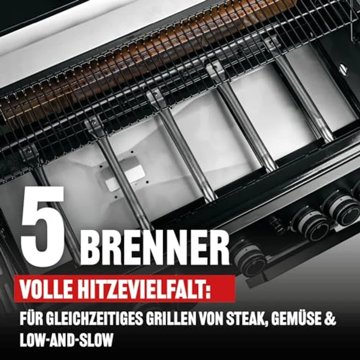 LANDMANN COOL BLACK 5.2 Gasgrill, 5 Brenner, 800 °C maxX-Zone, große Grillfläche, Thermobox & 2 Schubladen, BBQ-Thermometer, Modulus-Gussrost-System für Wok & Pizzastein – Bild 2