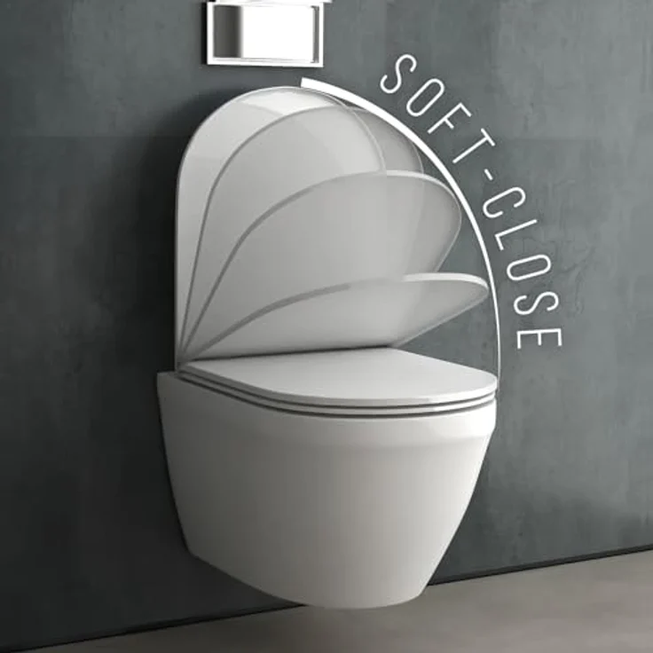 Alpenberger Hänge WC Komplettset | Wand WC Spülrandlos | Toilettendeckel mit Absenkautomatik | Spülkasten Bausatz Betätigungsplatte | Vorwandelement WC Set Komplett | Passend Geberit (8200 CS) – Bild 3