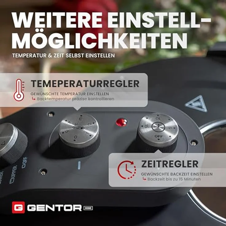 GENTOR Pizzaofen GENTOR Pizzamaker 1600W 220-240V Elektrisch, bis 420 Grad, 1 feuerfester Keramiksteinboden, Mini Pizzaofen - Weiß – Bild 6