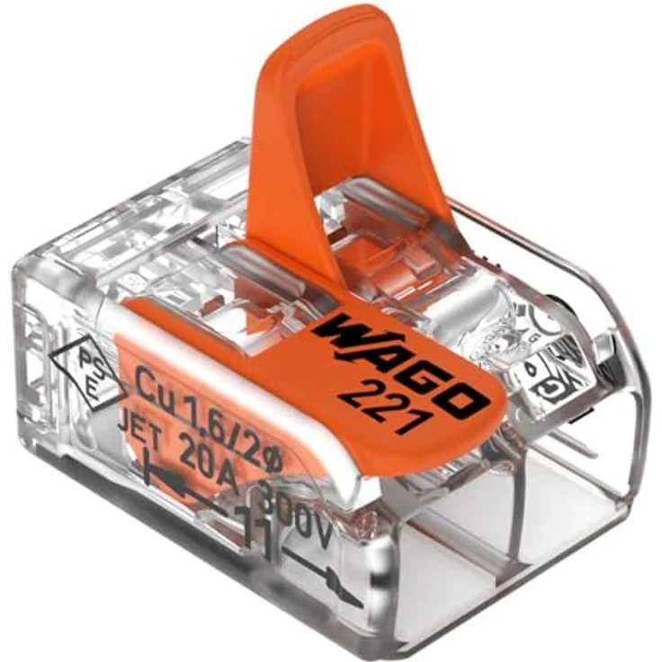 Wago Compact Hebelklemme 221-412, 2 Leiter, 0,14 mm² - 4 mm², 16 Stück, platzsparend und werkzeuglos lösbar – Bild 2