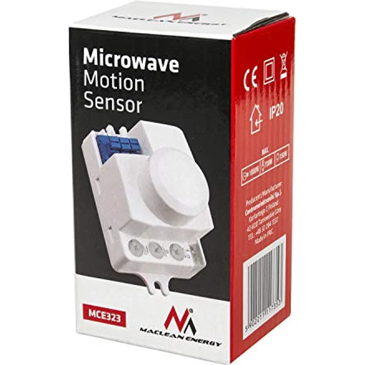 Maclean MCE323 Mikrowellen-Bewegungssensor mit Einstellbarer Lichtintensität und Beleuchtungszeit IP20 360º, für LED Glühlampen Energiesparlampen – Bild 2