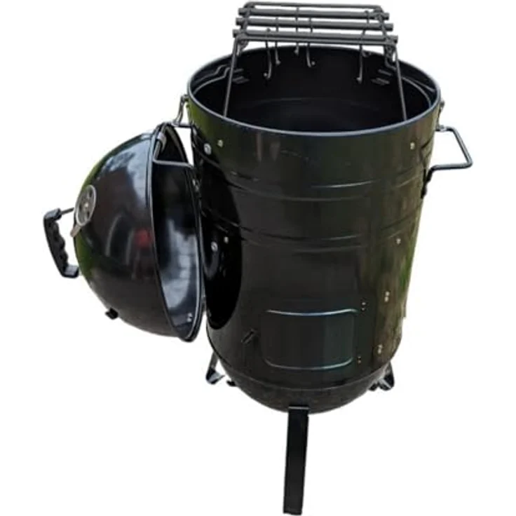Jürgen Westerholt GmbH Smoker Räuchertonne Grilltonne Räucherofen Grill-Ofen, Grillofen mit Thermometer, Carbonstahl, schwarz – Bild 3
