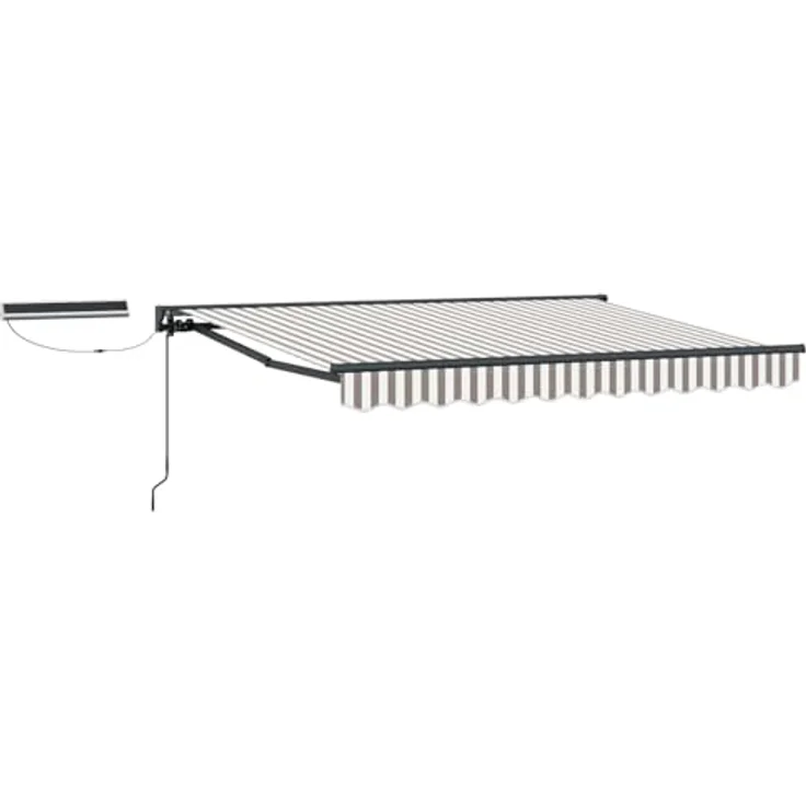 vidaXL Elektrische ausziehbare Markise, 3 x 2,5 m, Hellgrau und Weiß, wetterfester Stoff mit Fernbedienung, semi-kassetten Design – Bild 1