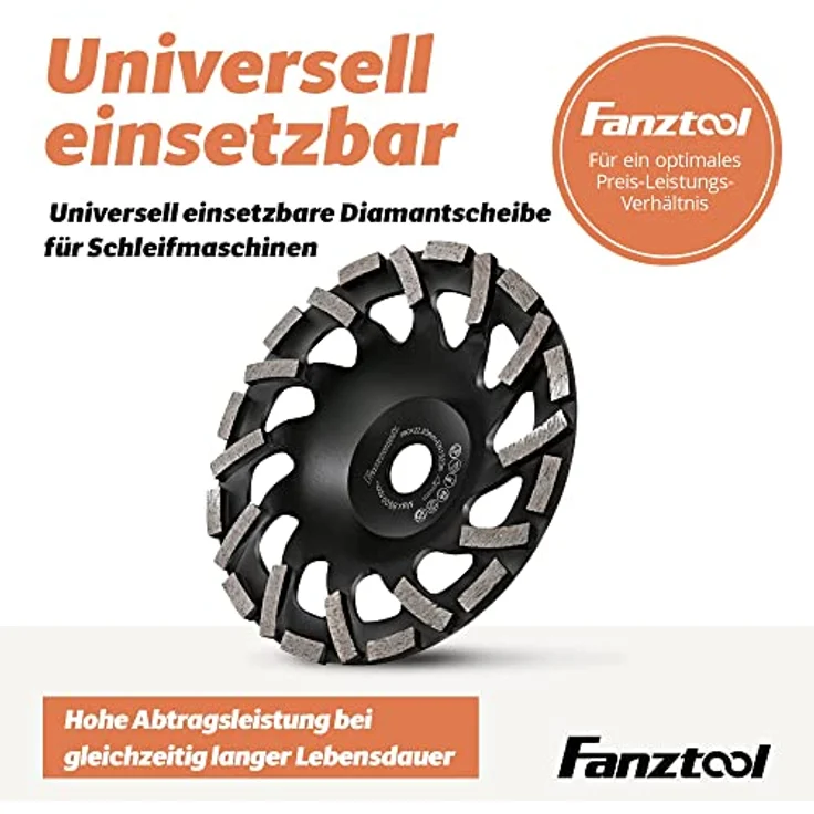 FANZTOOL Premium Diamant-Schleiftopf Abrasiv 180 mm x 22,2 mm Schleifteller Estrich, Asphalt, Putz, abrasive Baustoffe, TURBO-STAUBSAUGUNG-EFFEKT – Bild 5