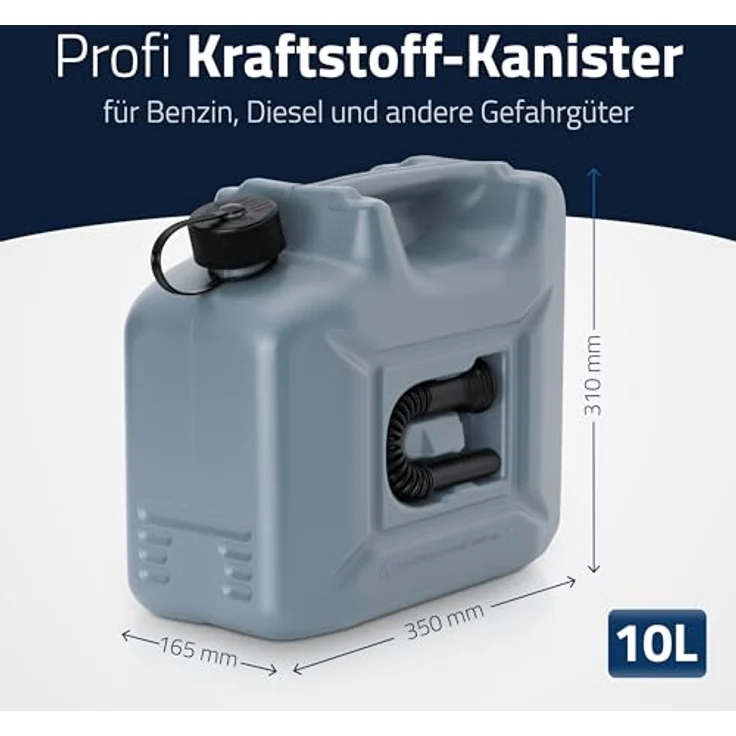 hünersdorff Kraftstoff-Kanister PROFI 10l, UN-zugelassen für Benzin und Diesel, TÜV-geprüfte Produktion, grau – Bild 2