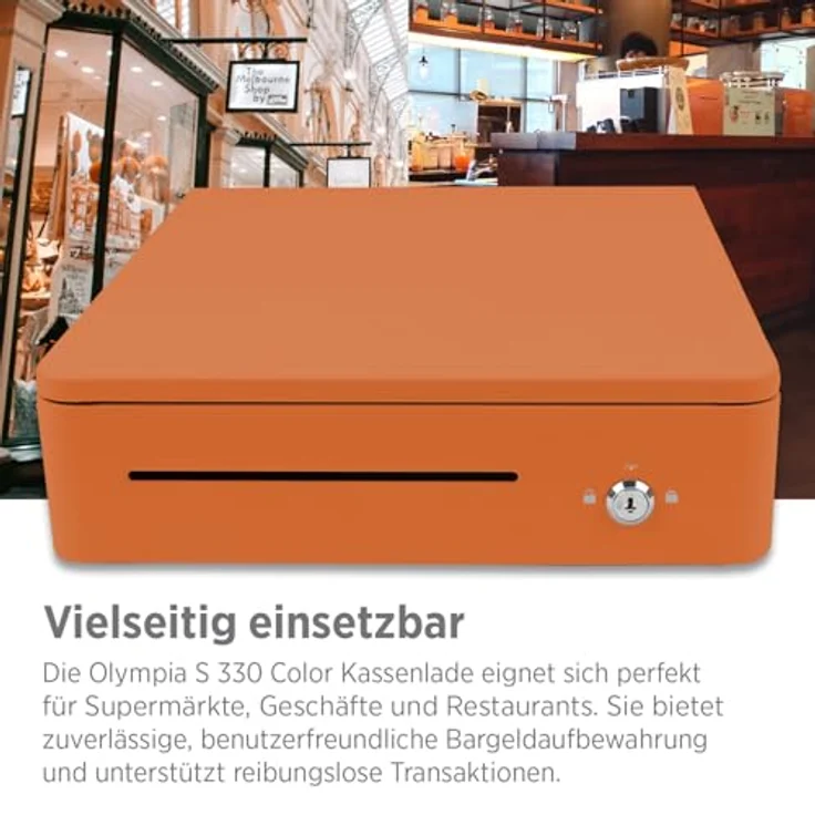 OLYMPIA S 330 Orange, Kassenlade mit 8 Münzfächern & 4 Scheinfächern, Vollmetall, elektrisch ansteuerbar, Schloss & RJ11/RJ12-Anschluss – Bild 5